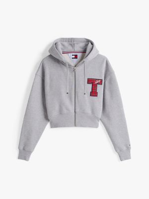 grey logo cropped zip-thru sweatshirt for women tommy jeans