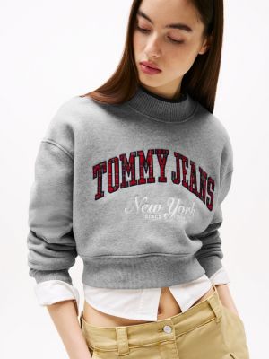 grey funnel neck cropped sweatshirt for women tommy jeans