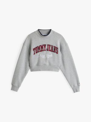 grau cropped fit sweatshirt mit trichterkragen für damen - tommy jeans