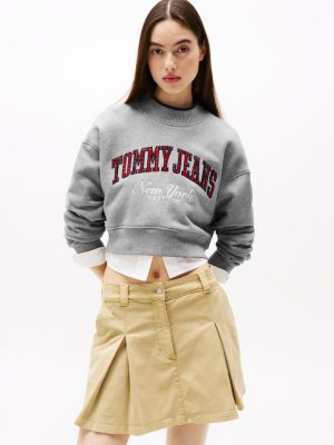 grey cropped fit sweatshirt mit trichterkragen für damen - tommy jeans