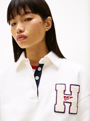 white logo appliqué polo sweatshirt for women tommy jeans