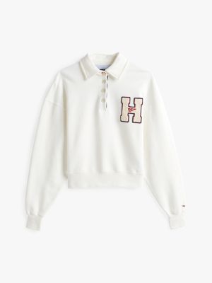 weiß polo-sweatshirt mit logo-applikation für damen - tommy jeans