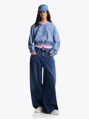 blau cropped fit jeans-hoodie für damen - tommy jeans