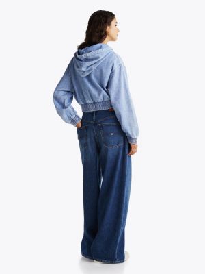 blau cropped fit jeans-hoodie für damen - tommy jeans