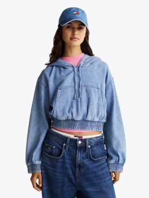 blue cropped denim hoodie voor dames - tommy jeans