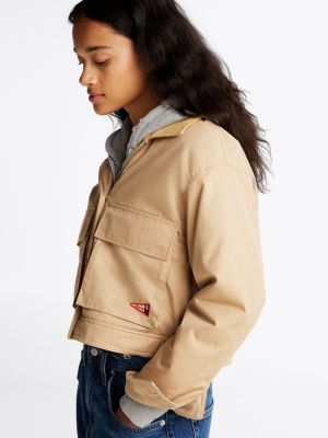 khaki corduroy collar twill jacket for women tommy jeans