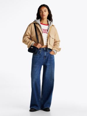 khaki corduroy collar twill jacket for women tommy jeans