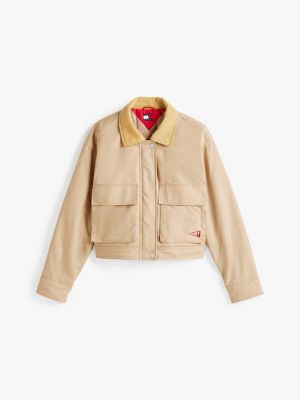 khaki corduroy collar twill jacket for women tommy jeans