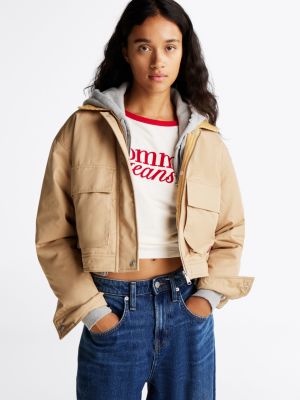 khaki twill-jacke mit cord-kragen für damen - tommy jeans