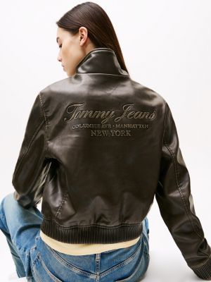 bomber con logo sul retro marrone da donne tommy jeans