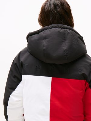 multi puffer-jacke in color block mit logo hinten für damen - tommy jeans