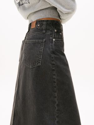 schwarz maxi-jeanskleid mit unvernähtem saum für damen - tommy jeans