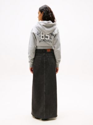 black raw hem denim maxi skirt for women tommy jeans