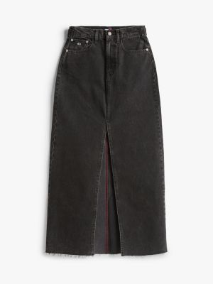 schwarz maxi-jeanskleid mit unvernähtem saum für damen - tommy jeans