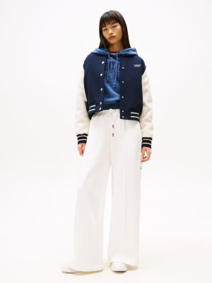 jogging en tissu éponge à logo brodé blanc pour femmes tommy jeans