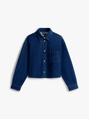 blue cropped denim shirt jacket for women tommy jeans