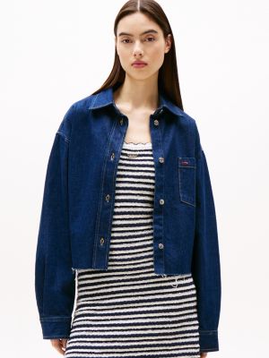 blue cropped denim shirt jacket for women tommy jeans