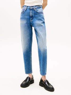 blau mom tapered jeans mit ultrahohem bund für damen - tommy jeans