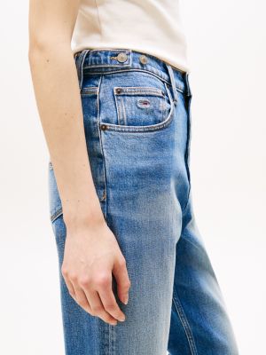 blau mom tapered jeans mit ultrahohem bund für damen - tommy jeans