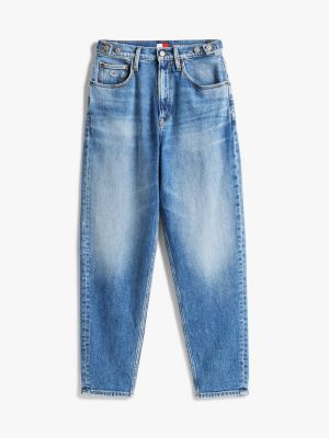 blau mom tapered jeans mit ultrahohem bund für damen - tommy jeans