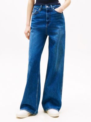 blue claire faded high rise wide leg jeans for women tommy jeans