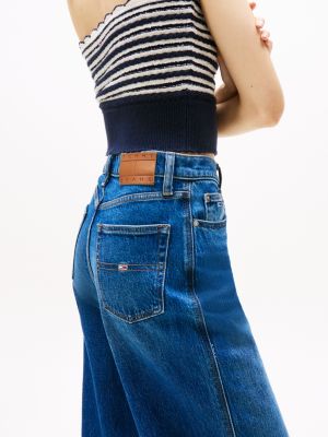 blue claire faded high rise wide leg jeans for women tommy jeans