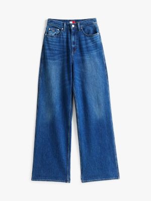 blue claire faded high rise wide leg jeans for women tommy jeans