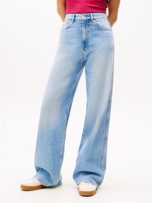 blau claire jeans mit weitem bein und hohem bund für damen - tommy jeans