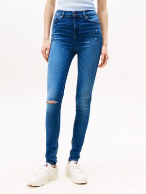 blue nora distressed mid rise skinny jeans for women tommy jeans