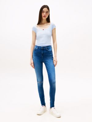 vaqueros nora ceñidos de talle medio blue de mujeres tommy jeans