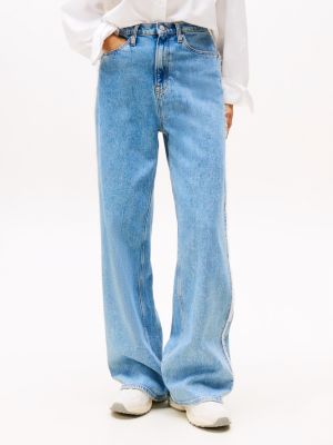 jeans claire larghi con finitura sfrangiata blu da donne tommy jeans