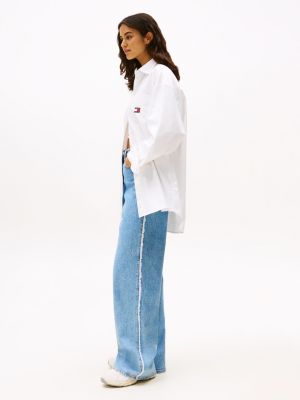 jeans claire larghi con finitura sfrangiata blu da donne tommy jeans