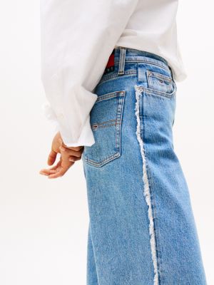 jeans claire larghi con finitura sfrangiata blu da donne tommy jeans