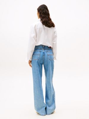 blue claire fringe wide leg jeans for women tommy jeans