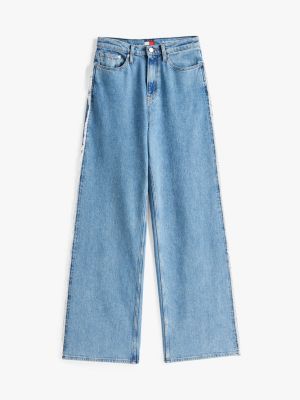 blue claire fringe wide leg jeans for women tommy jeans