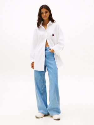 jeans claire larghi con finitura sfrangiata blu da donne tommy jeans