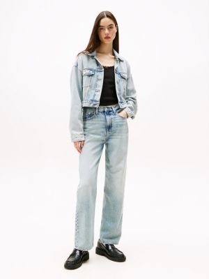 blue slim straight leg jeans mit hohem bund für damen - tommy jeans