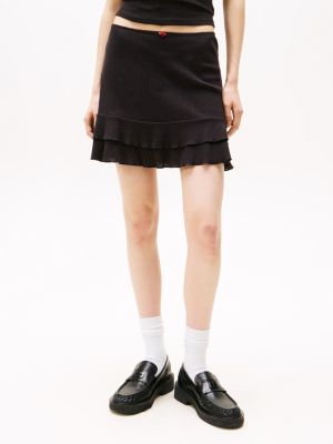 black slim pointelle knit mini skirt for women tommy jeans