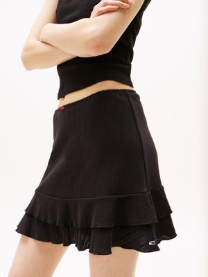 black slim pointelle knit mini skirt for women tommy jeans