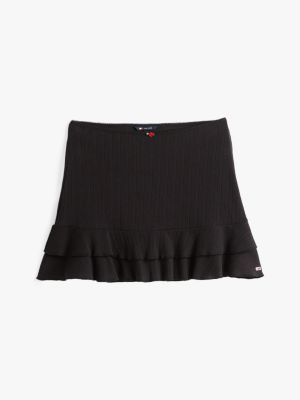 minifalda punto pointelle de corte slim negro de mujeres tommy jeans