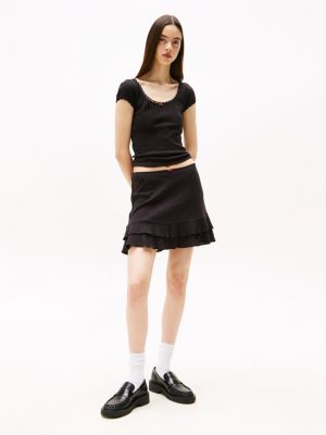 black slim pointelle knit mini skirt for women tommy jeans