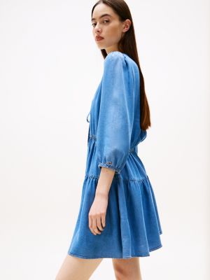 robe courte en chambray bleu pour femmes tommy jeans