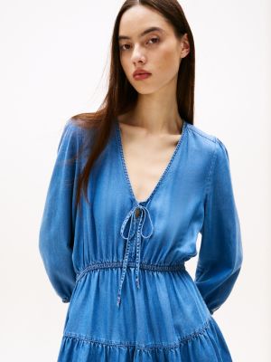 robe courte en chambray bleu pour femmes tommy jeans