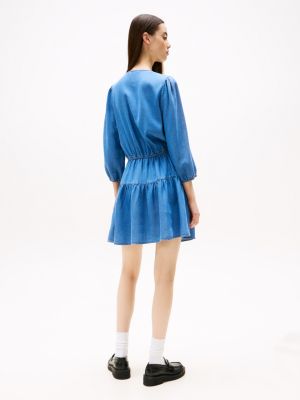 robe courte en chambray bleu pour femmes tommy jeans