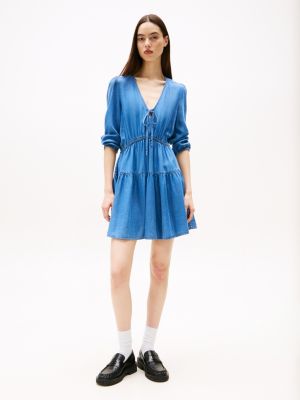 robe courte en chambray bleu pour femmes tommy jeans