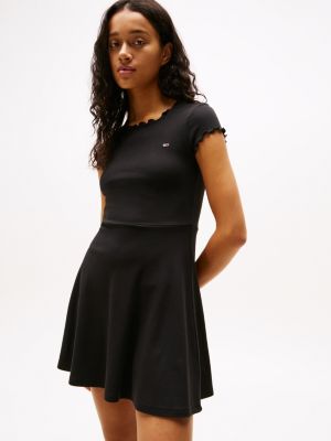 black ruffle fit and flare mini dress for women tommy jeans