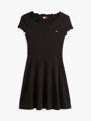 black ruffle fit and flare mini dress for women tommy jeans