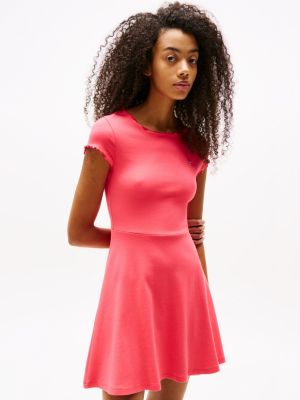 pink ruffle fit and flare mini dress for women tommy jeans