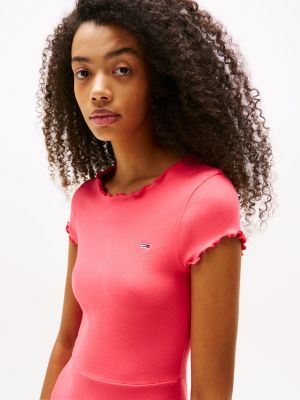 pink ruffle fit and flare mini dress for women tommy jeans