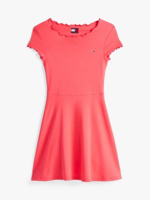 pink ruffle fit and flare mini dress for women tommy jeans